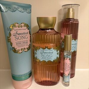 Bath and Body Works Sweetest Song set: perfume, body cream, wash, and spray